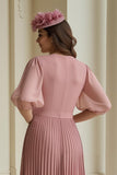 Dusty Rose A-ligne col en V en mousseline de soie longue mère de la mariée robe à volants