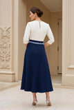Noir et blanc A-ligne col bateau Robe mère de la mariée avec perles