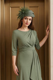Olive A-ligne col bateau 3/4 manches froncées robe mère de la mariée avec volants