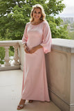 Trapèze rose bonbon col bateau manches 3/4 mousseline de soie longue robe mère de la mariée