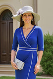 Robe moulante bleu roi à col en V de la mère de la mariée avec fente