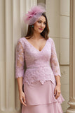 Fard à joues A-Trap V-Neck Evenement Robe Mère de la Mariée avec Appliques de Dentelle