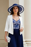 Robe 2 pièces Mère de la mariée trapèze bleu marine à col en V avec plis