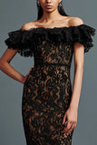 Robe longue formelle fourreau à volants en dentelle noire