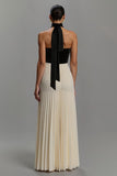 Noir et ivoire Robe longue formelle en mousseline de soie