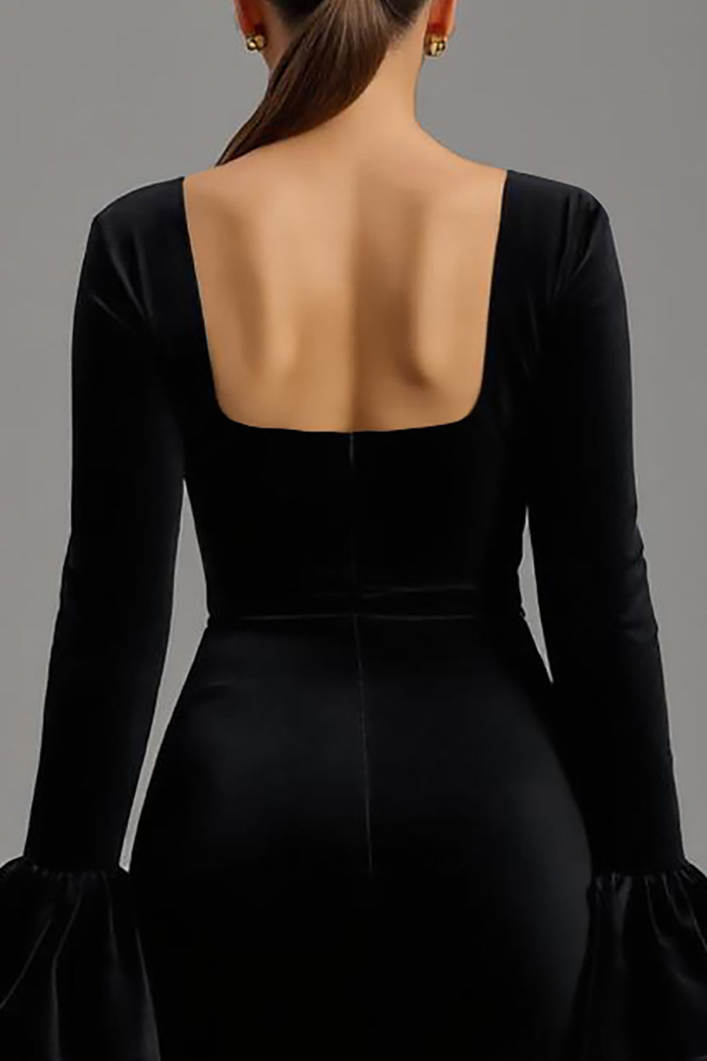 Robe longue formelle fourreau en velours noir avec gaines