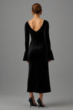 Robe longue formelle à manches longues en velours fourreau noir à col en V