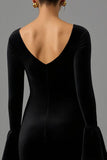 Robe longue formelle à manches longues en velours fourreau noir à col en V