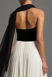 Noir et blanc Robe longue formelle en mousseline de soie