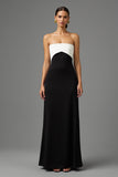 Noir A Line Satin Sans Bretelles Robe Longue Formulaire avec Noeud