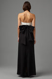 Noir A Line Satin Sans Bretelles Robe Longue Formulaire avec Noeud