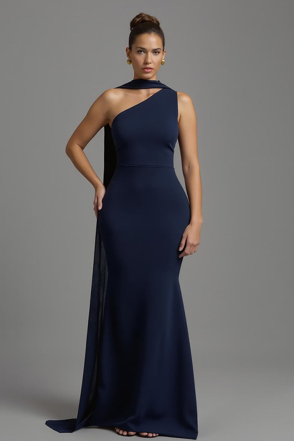 Écharpe à col en satin bleu marine sirène Robe longue formelle