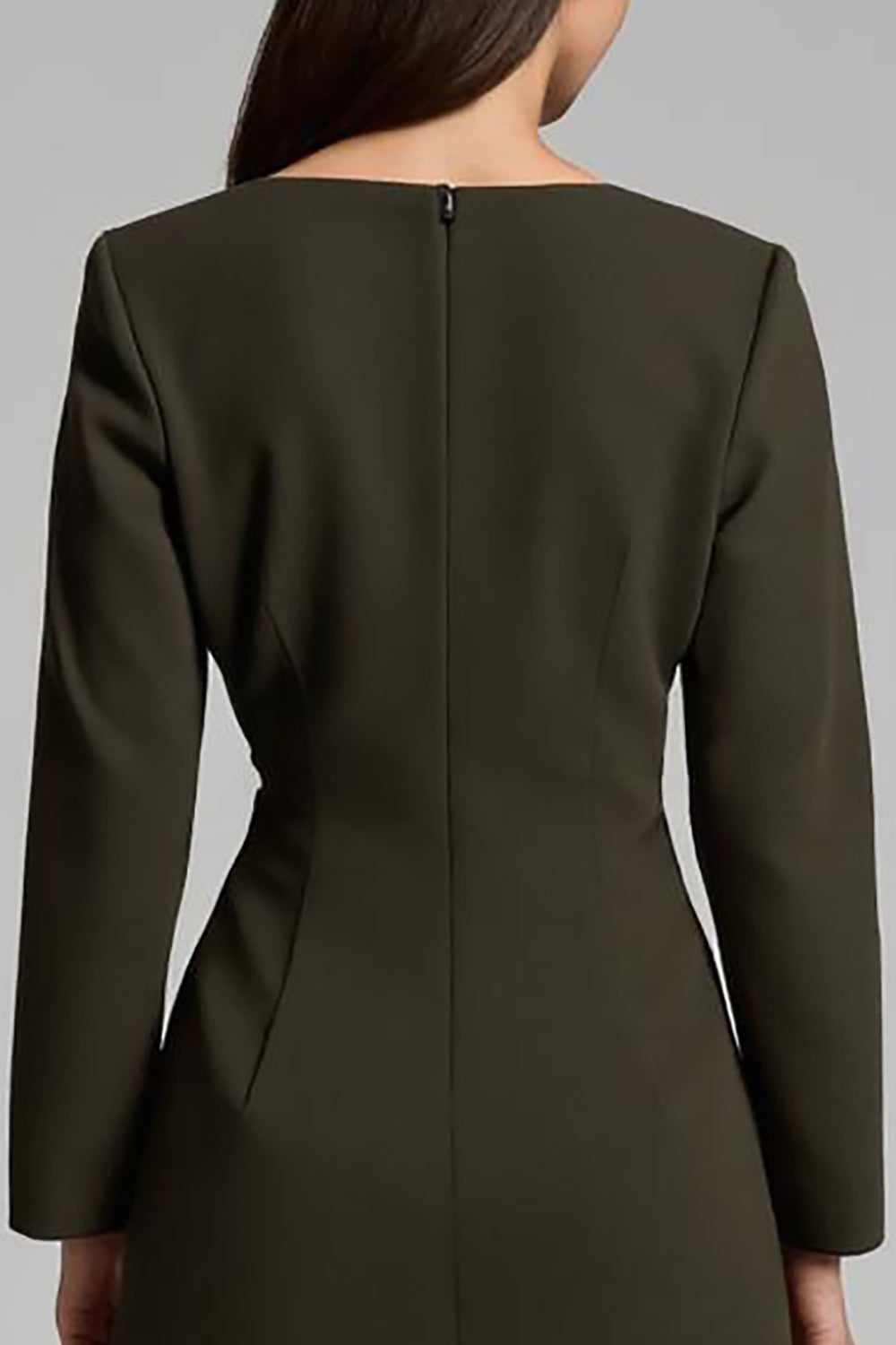 Robe de travail midi crayon à col bateau en satin olive foncé avec manches