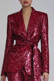 Scintillant rouge 2 pièces femmes bal costumes avec ceinture