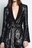 Paillettes noires scintillantes 2 pièces châle revers femmes bal costumes
