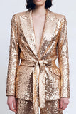 Sparkly Gold Peak Lapel 2 Piece Paillettes Femmes Bal Costumes Avec Ceinture