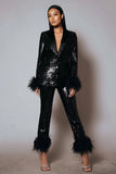 Sparkly 2 pièces noir femmes bal costumes avec plumes