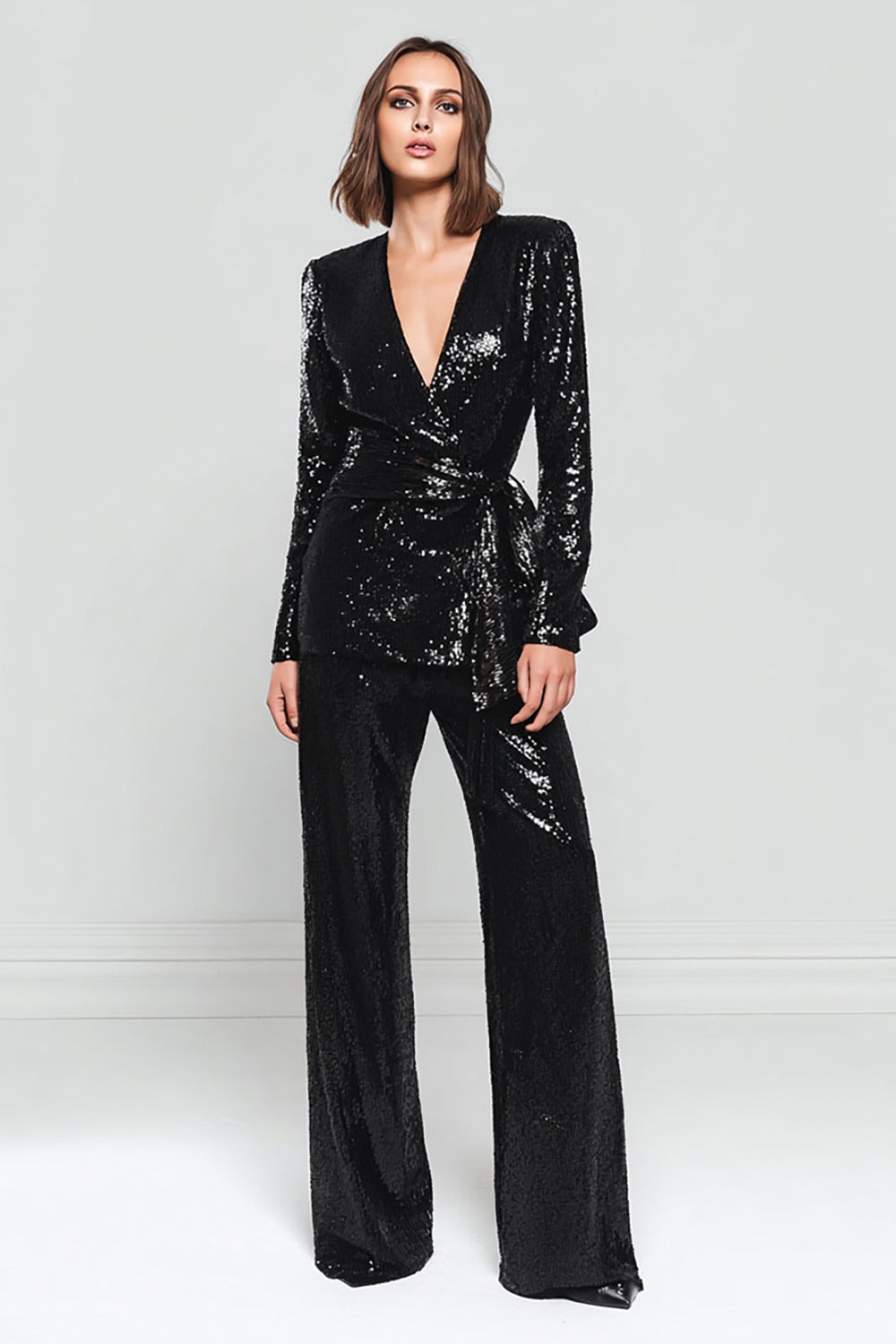 Sparkly 2 Piece Noir Femmes Bal Costumes Avec Ceinture