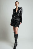 Noir scintillant Moulant Peak Lapel Femmes Blazer