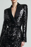 Noir scintillant Moulant Peak Lapel Femmes Blazer