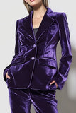 Costumes d’affaires 2 pièces en velours violet foncé à revers crantés