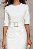 Robe de travail midi fourreau ivoire avec ceinture