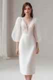Robe de fiançailles en satin fourreau ivoire à col en V