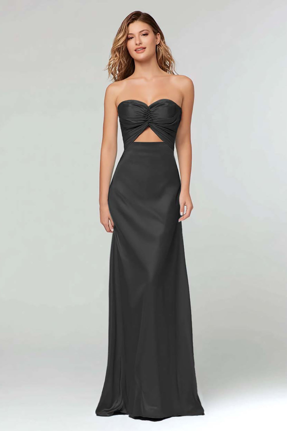 Robe longue formelle bustier gaine bleu ciel découpée