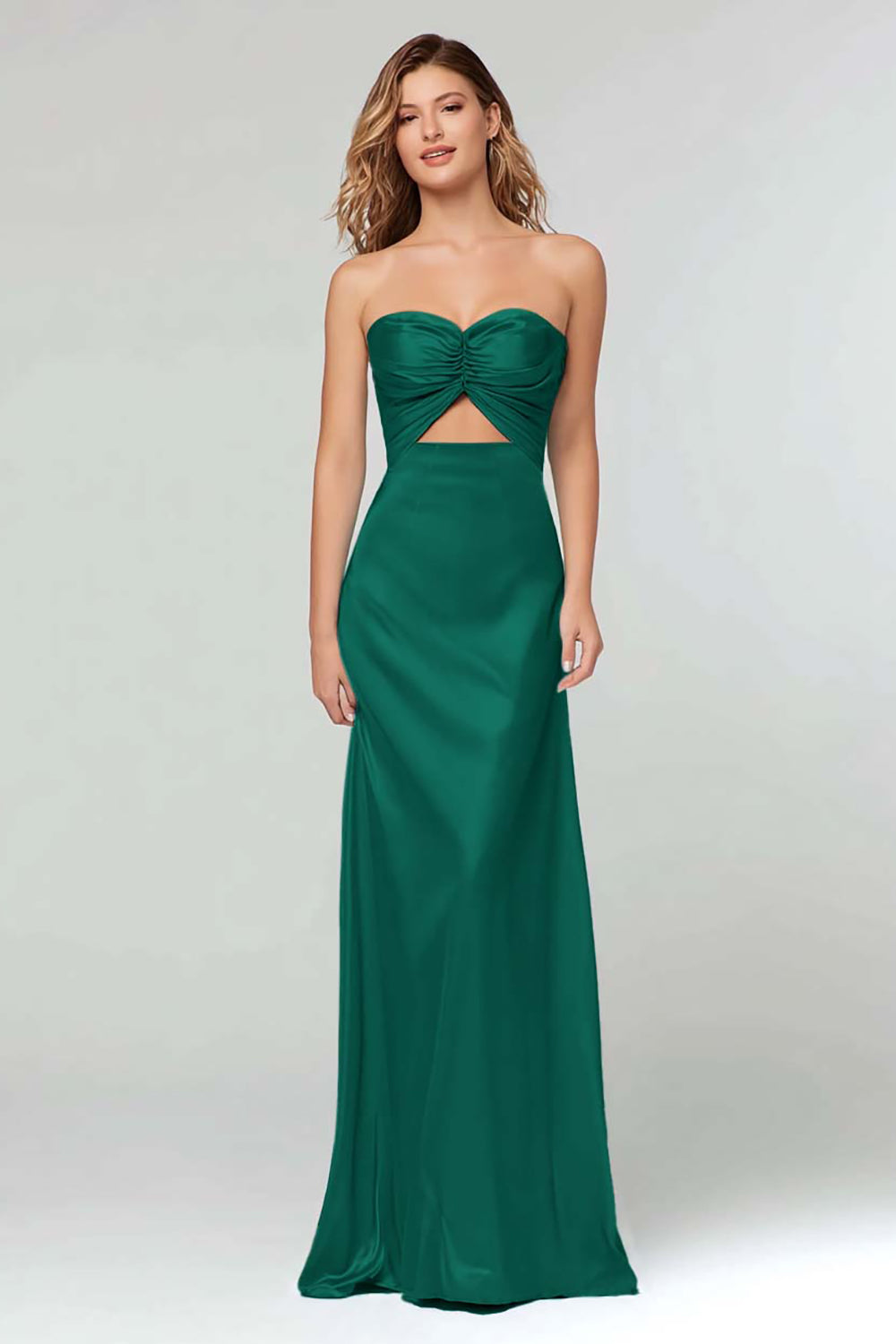 Robe longue formelle bustier gaine bleu ciel découpée