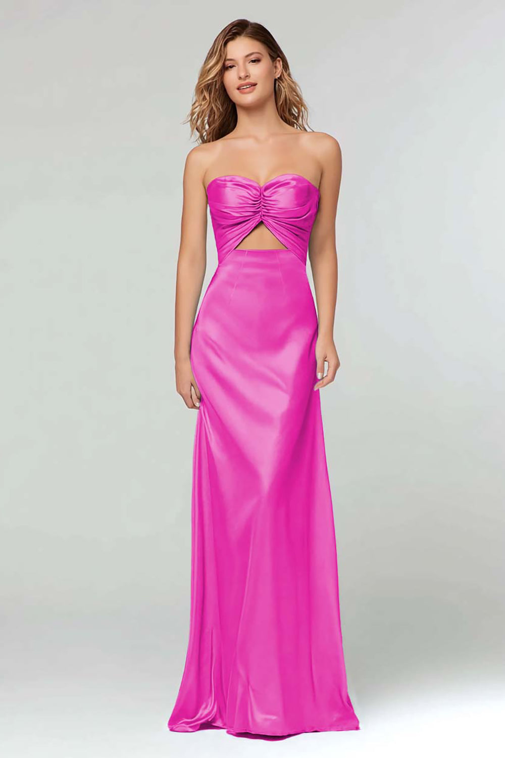 Robe longue formelle bustier gaine bleu ciel découpée