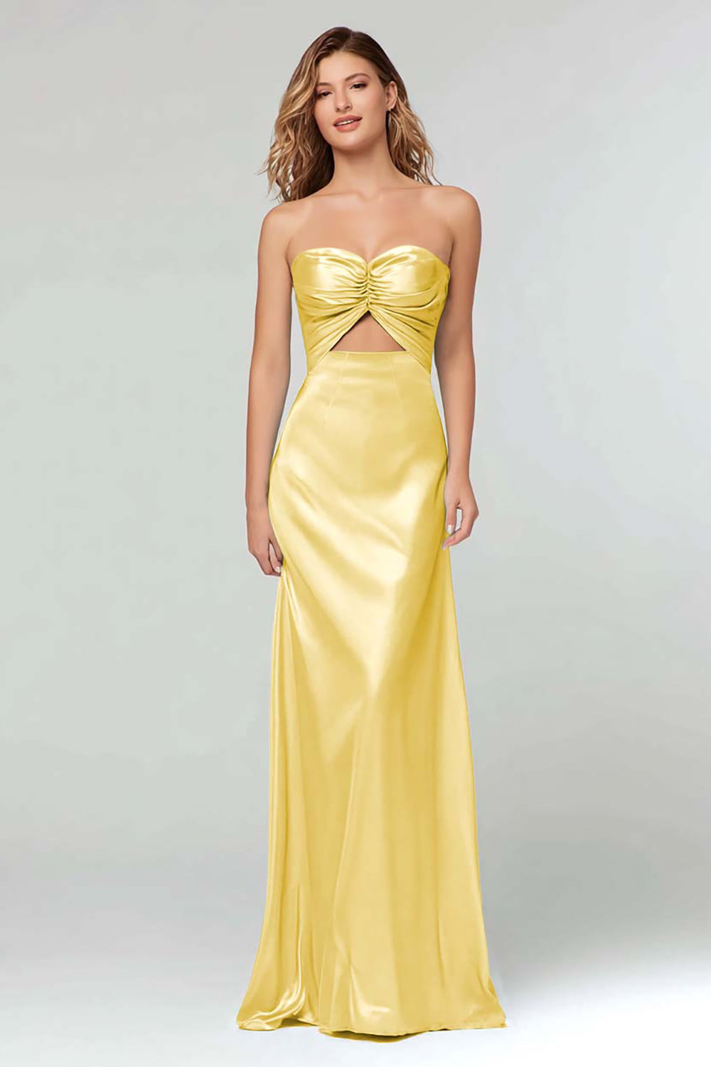 Robe longue formelle bustier gaine bleu ciel découpée