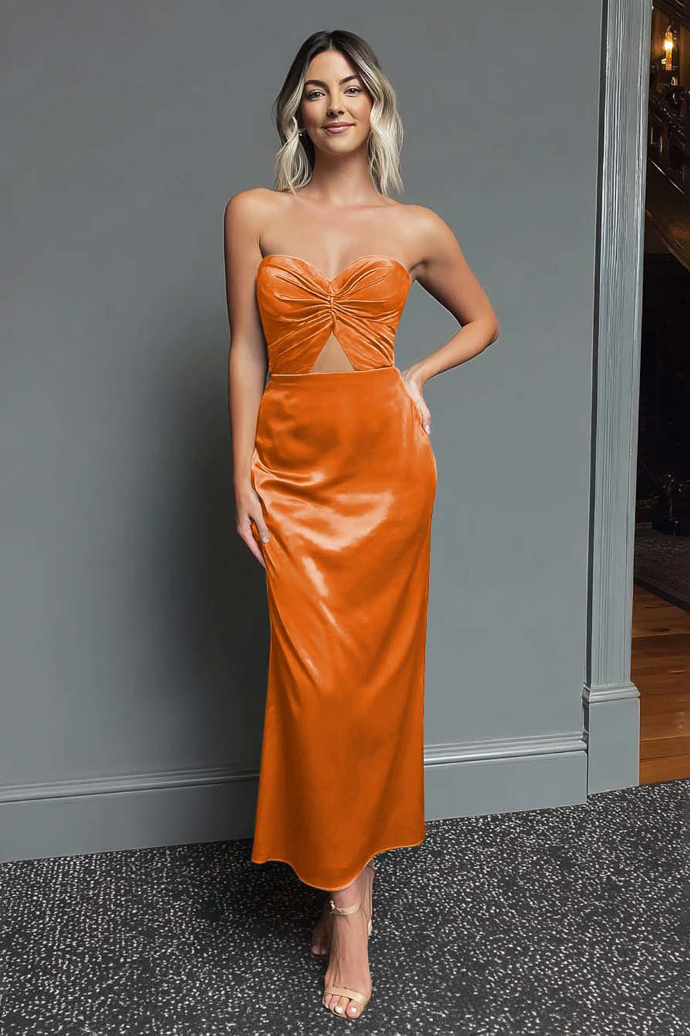 Robe formelle midi en forme de fourreau vert foncé Sweetheart Cut Out