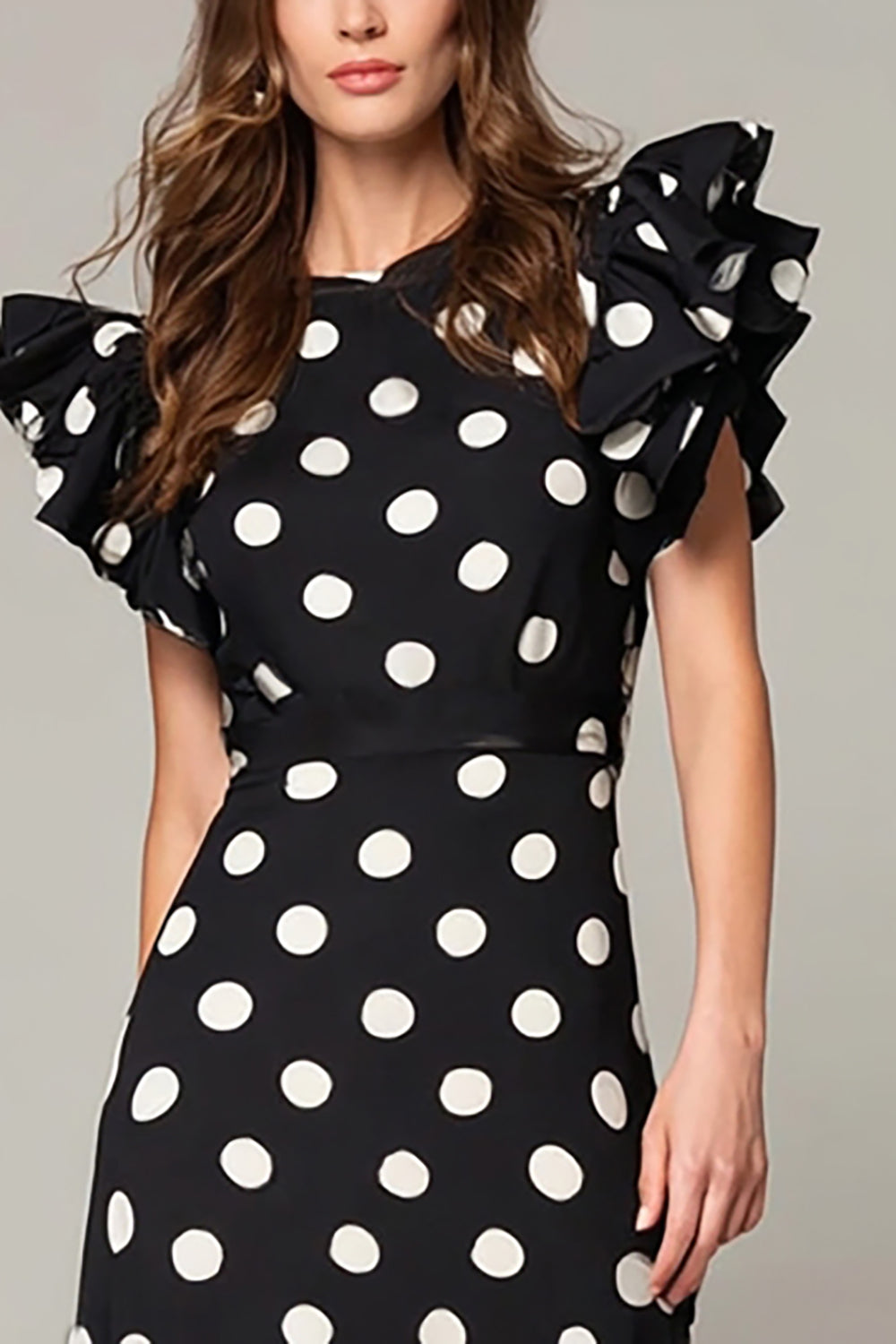 Noir Blanc Dot Une Ligne Longue Formelle Avec Volants