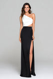 Robe formelle noire et blanche découpée à une épaule avec fente