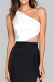 Robe formelle noire et blanche découpée à une épaule avec fente