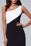 Fourreau une épaule Robe formelle noire et blanche avec fente