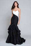Robe longue formelle sirène noire et blanche
