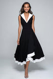 Noir et blanc Robe mi-longue à col en V