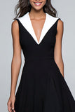 Noir et blanc Robe mi-longue à col en V