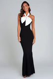Noir et blanc gainage dos nu longue robe formelle avec noeud