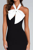 Noir et blanc gainage dos nu longue robe formelle avec noeud
