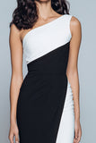 Robe longue formelle noire et blanche à une épaule