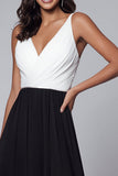 Col en V Noir et Blanc Robe Longue Formelle Trapèze avec Fente