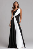 Noir et blanc Une ligne Une épaule longue Robe formelle