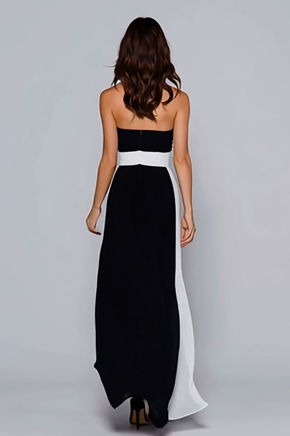 Noir et blanc Robe longue formelle sans bretelles