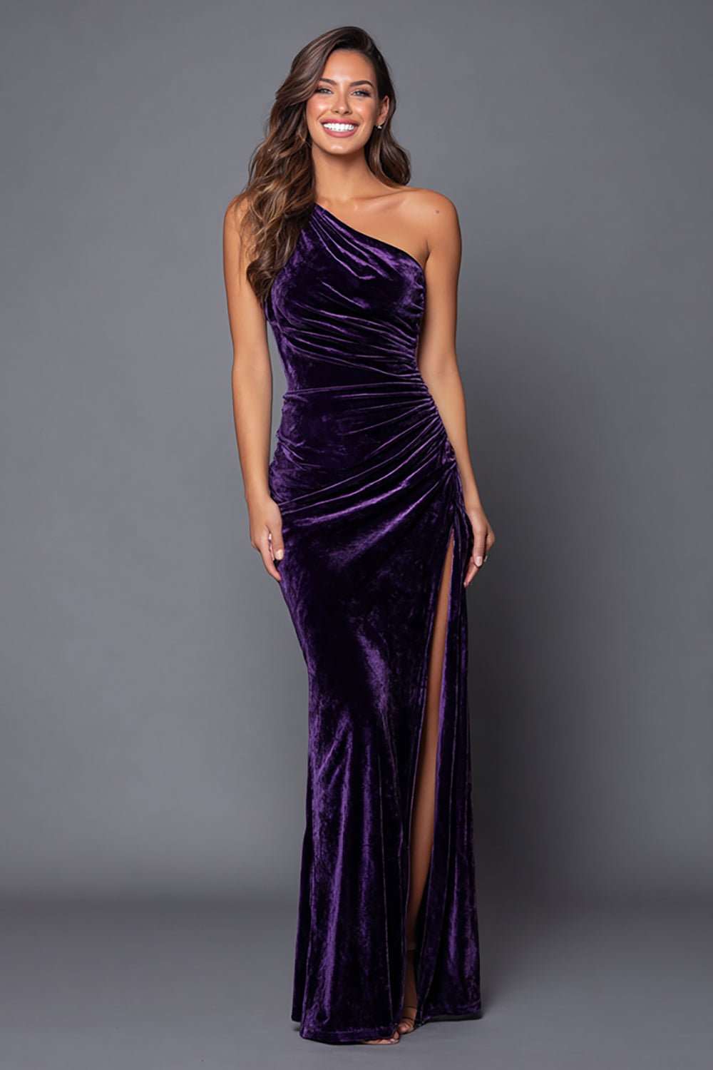 Prune une épaule sirène sirène longue robe formelle longue avec fente
