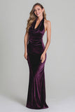 Robe longue formelle en velours gris-nu
