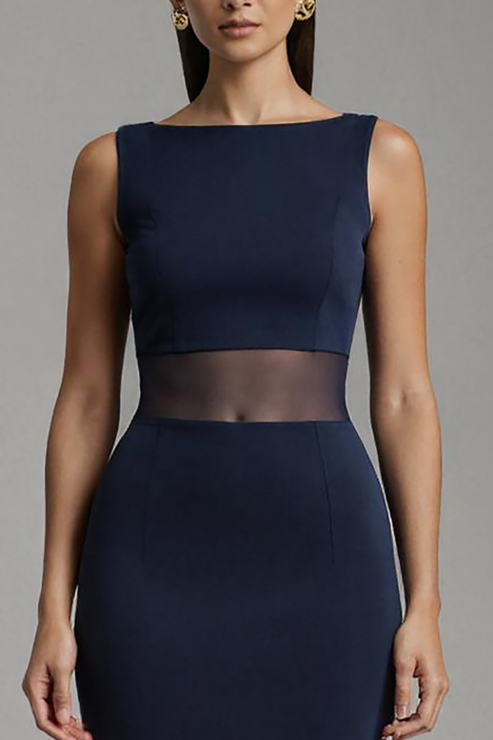 Robe formelle maxi à col bateau sirène bleu marine