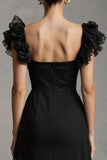 Robe maxi formelle noire à col carré avec volants