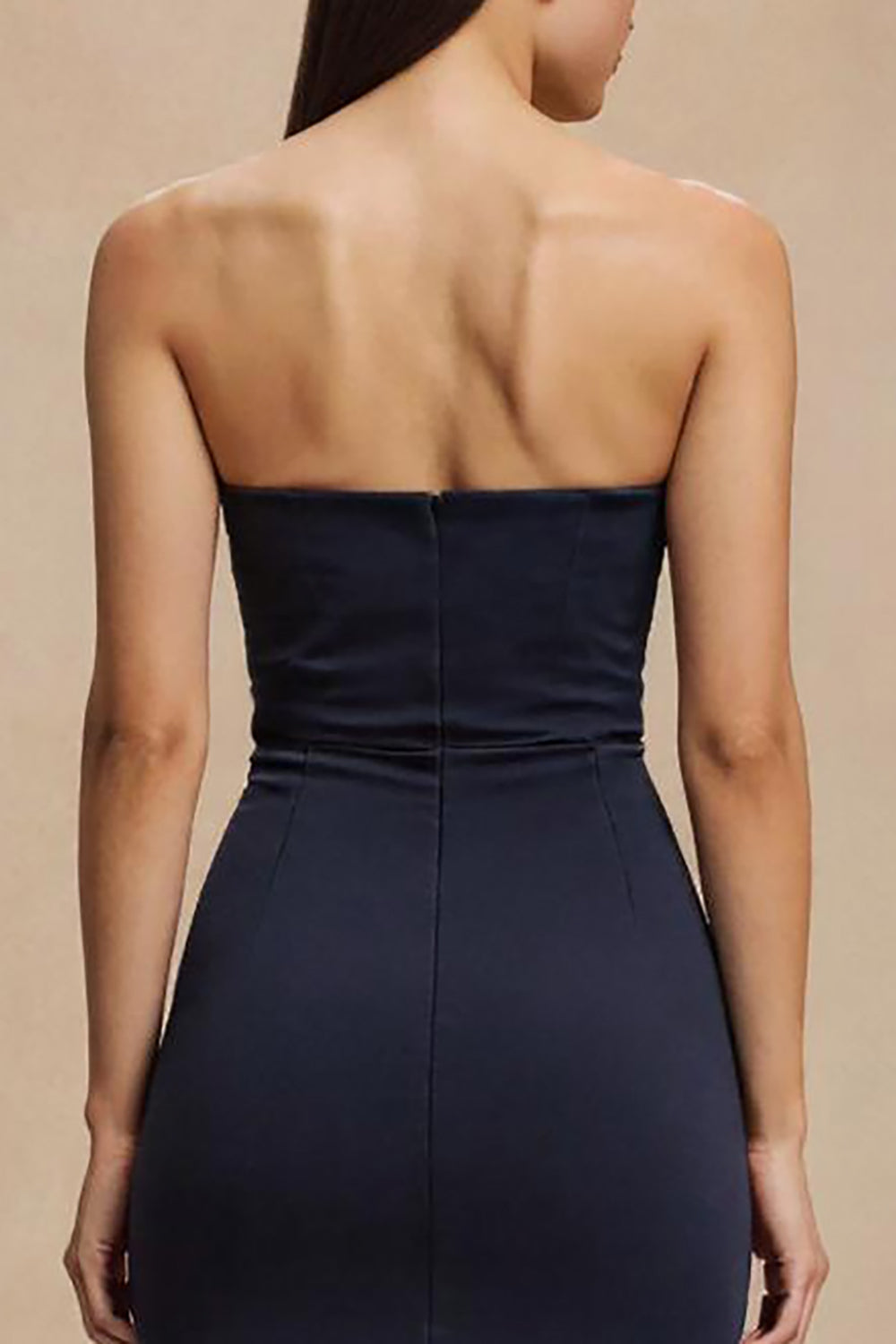 Robe longue formelle sans bretelles sirène bleu marine